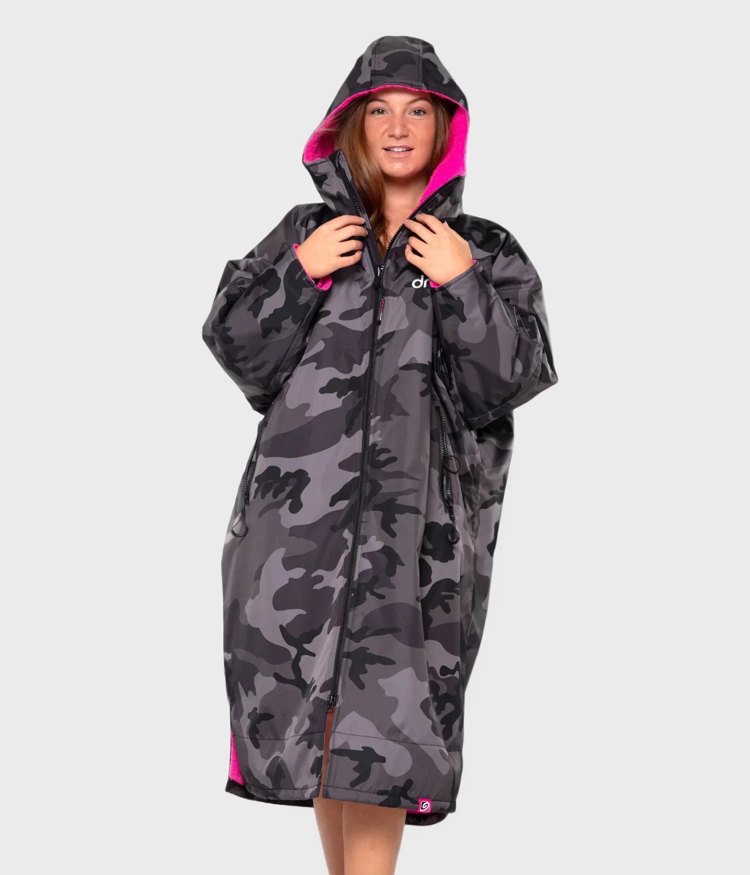 Dryrobe Advance Long Sleeve Black Camouflage Pink - RECYCLED 2 Dryrobe Advance Long Sleeve Black Camouflage Pink - RECYCLED - Image 2