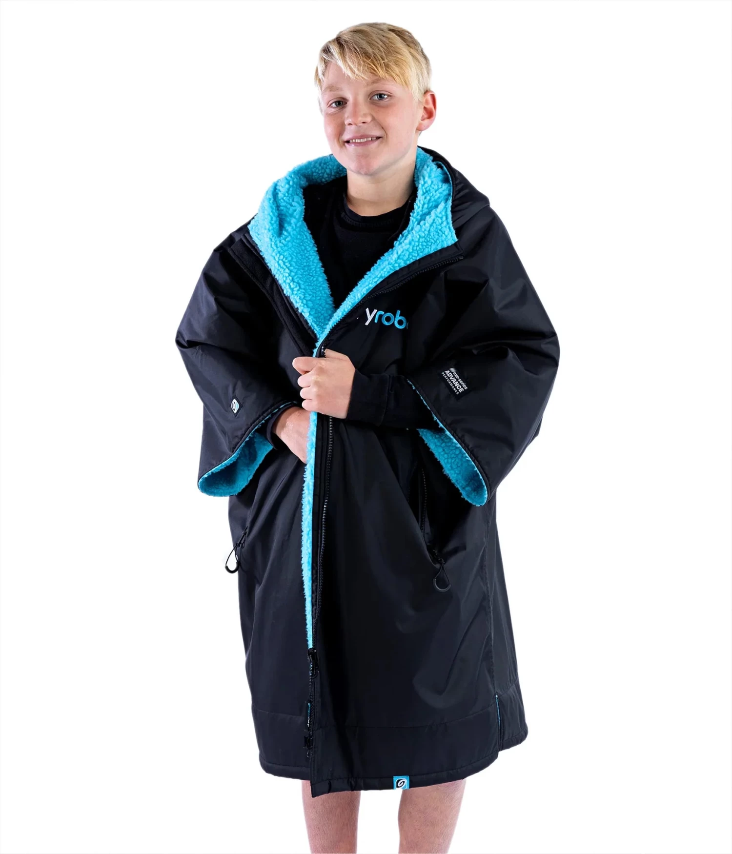 Dryrobe Advance Kids Short Sleeve BLACK BLUE 1 Dryrobe Advance Kids Short Sleeve BLACK BLUE