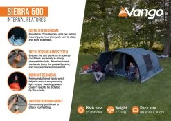 Vango Sierra 500 Poled Tent -Sports Outdoor Store Sierra 500 Infographic2 LowRes